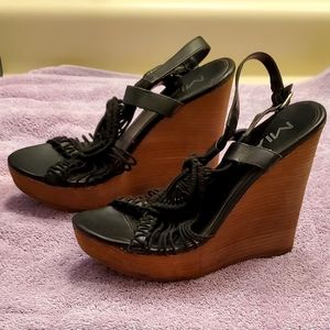 Black Woven Fabric Summer Mia Beach Wedge